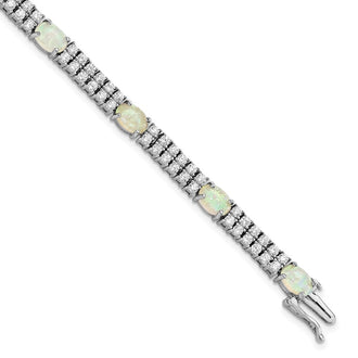 Exclusive 7.5" Silver Rhodium-Plated Opal & CZ Bracelet - Stylish Value!