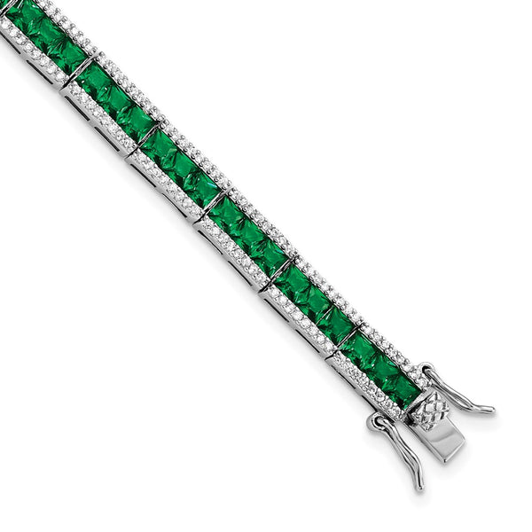 Cheryl M Sterling Silver Bracelet - 7.25", Green Nano Crystal CZ