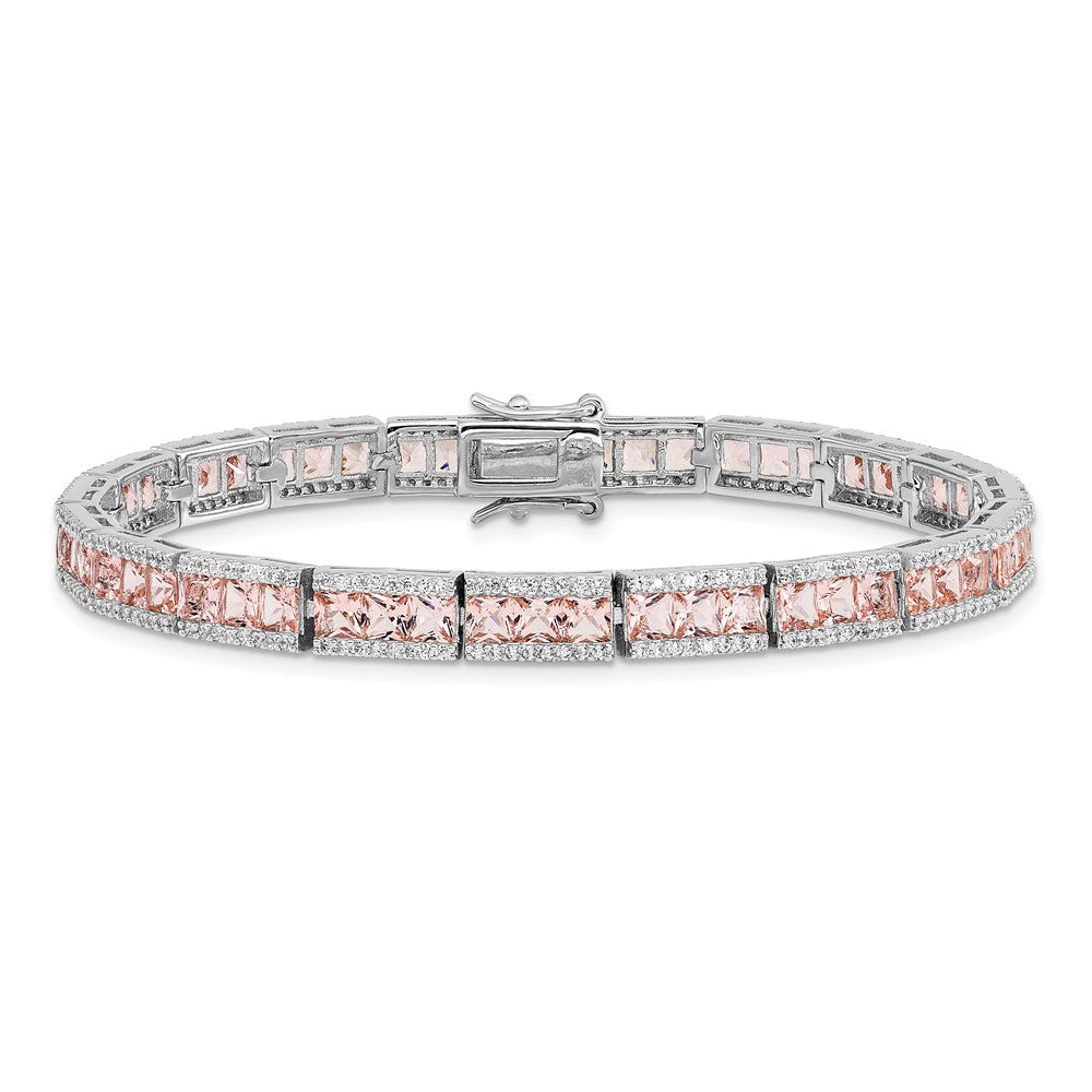 Exclusive Cheryl M Rhodium-Plated Silver Bracelet - 7.25" Pink Crystal, Affordable Luxury