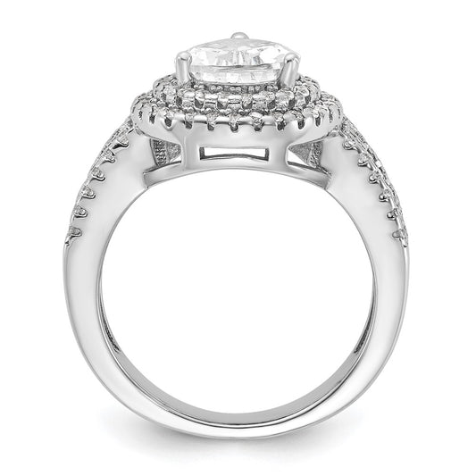 Exclusive Cheryl M Sterling Silver Rhodium-Plated Double Halo Ring, 1.5 ct CZ