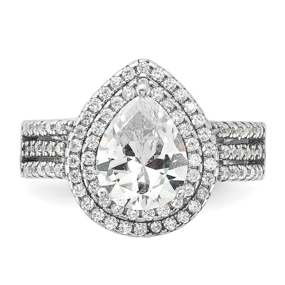 Exclusive Cheryl M Sterling Silver Rhodium-Plated Double Halo Ring, 1.5 ct CZ