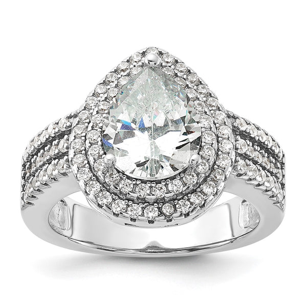 Cheryl M Sterling Silver Rhodium-Plated Double Halo Ring, 1.5 ct CZ