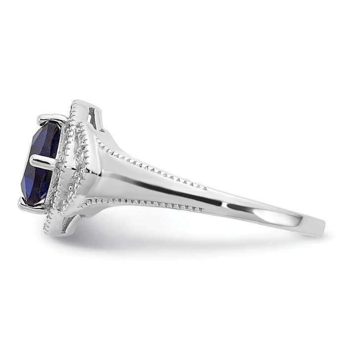 Shop Exclusive Cheryl M Rhodium-Plated Silver Ring | Stylish Cushion-Cut Blue Glass & CZ-3