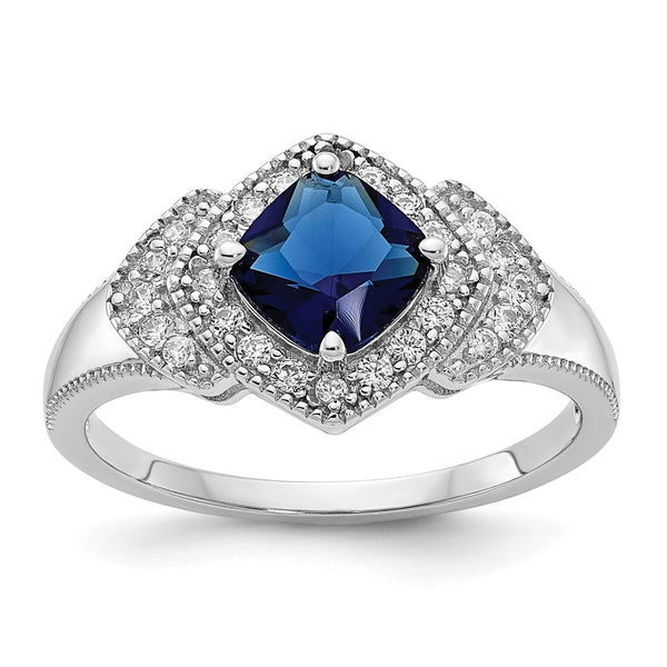Cheryl M Sterling Silver Cushion-Cut Blue Glass Ring