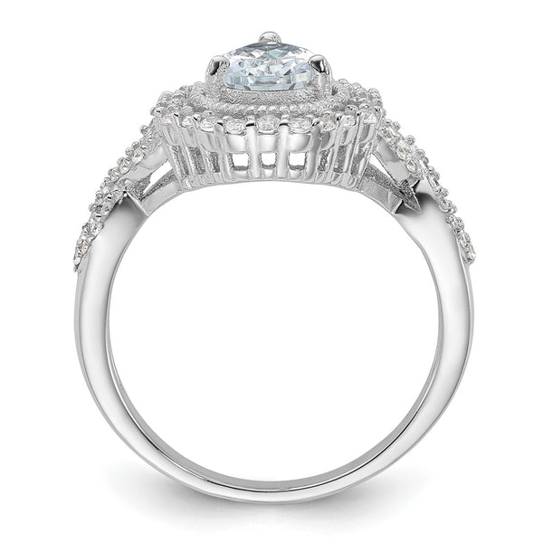 Rhodium-Plated Sterling Silver Teardrop CZ Ring