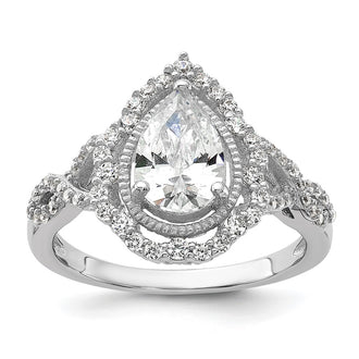 Exclusive Rhodium-Plated Sterling Silver Teardrop CZ Ring - Stylish Design & Value