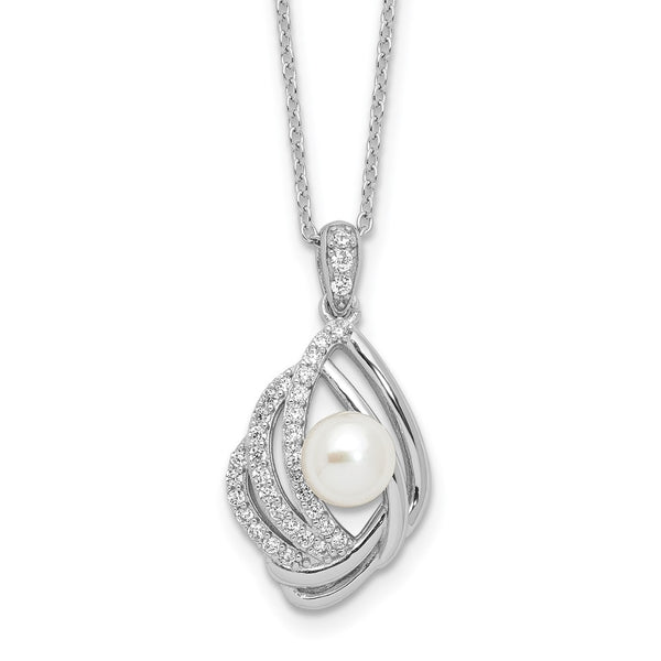 18" Sterling Silver Teardrop Necklace with Freshwater Pearls