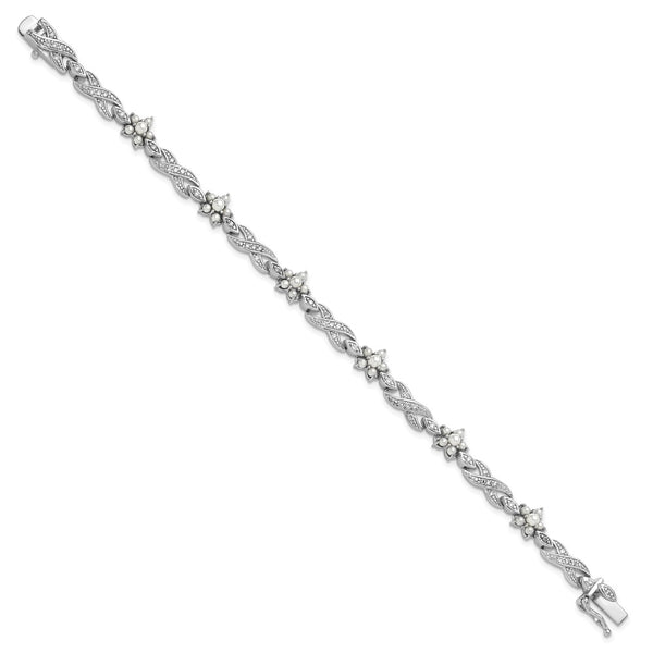 Cheryl M Sterling Silver Floral Infinity Bracelet - 7.25" CZ Pearls
