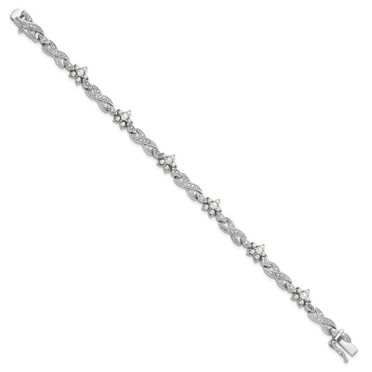 Buy Exclusive Cheryl M Sterling Silver Floral Infinity Bracelet - 7.25" CZ & Pearls