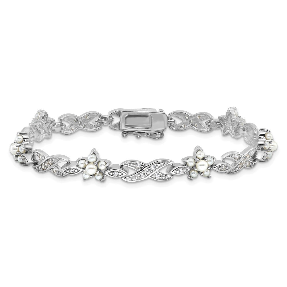 Buy Exclusive Cheryl M Sterling Silver Floral Infinity Bracelet - 7.25" CZ & Pearls