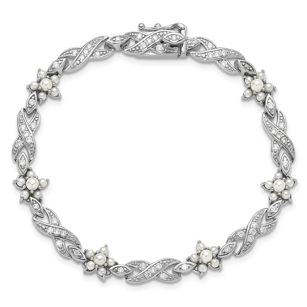 Buy Exclusive Cheryl M Sterling Silver Floral Infinity Bracelet - 7.25" CZ & Pearls