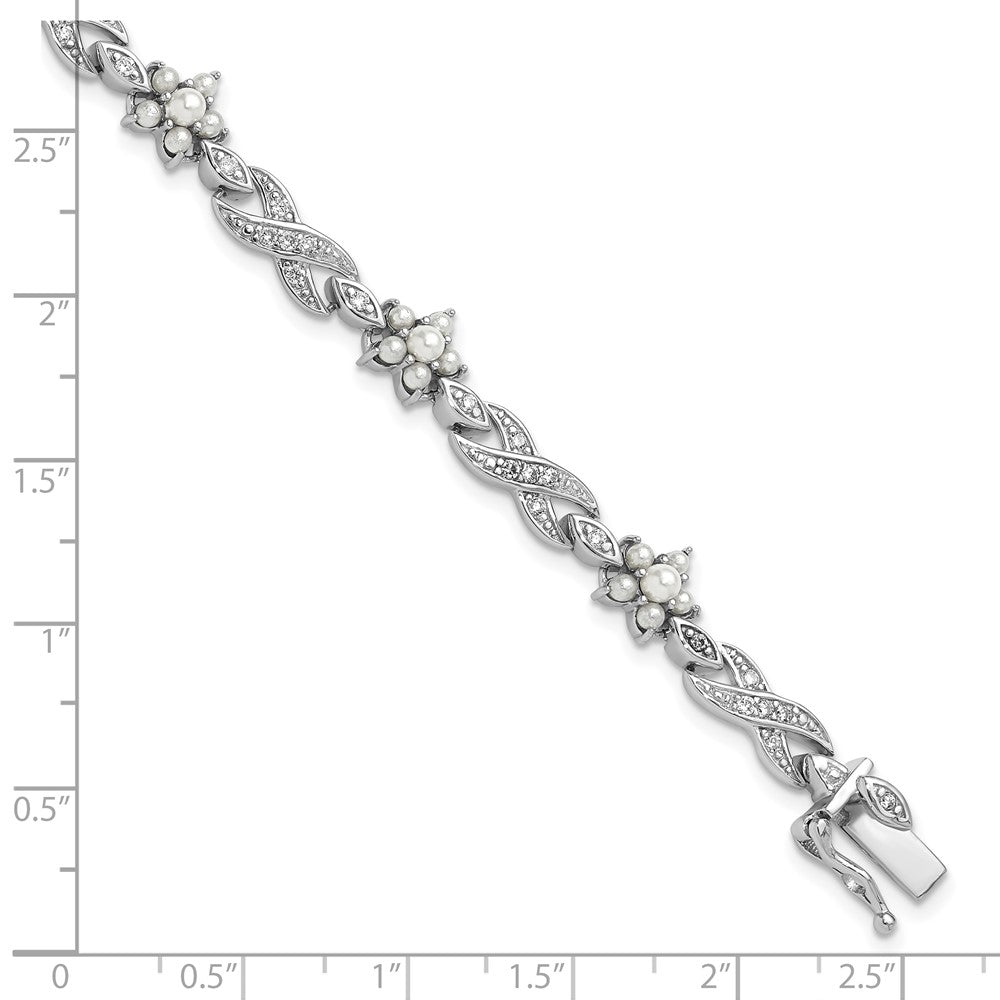 Buy Exclusive Cheryl M Sterling Silver Floral Infinity Bracelet - 7.25" CZ & Pearls