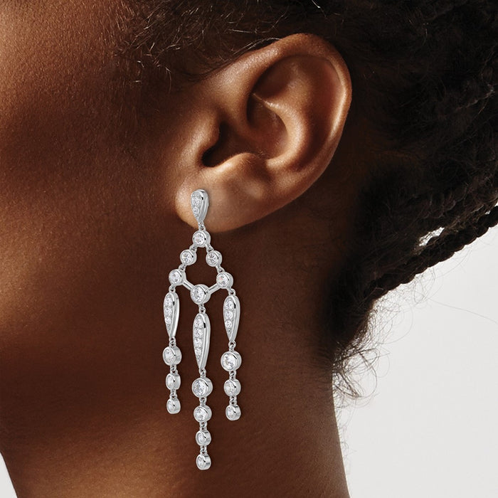 High-Quality Cheryl M Sterling Silver Rhodium-Plated CZ Chandelier Earrings-3