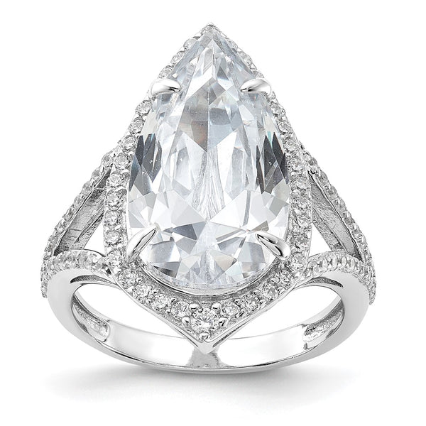Cheryl M Sterling Silver Teardrop Ring with CZ Accents