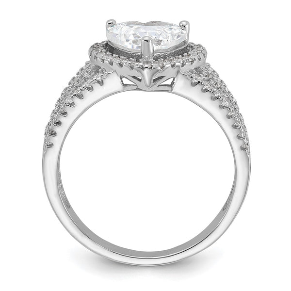 Cheryl M Sterling Silver Heart Ring, .85mm, CZ Halo