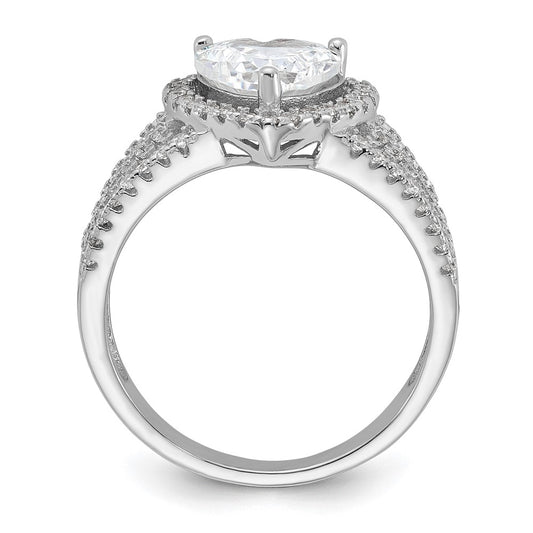 Shop High-Quality Cheryl M Sterling Silver Heart Ring, 14K Rhodium-Plated, Stylish CZ Halo
