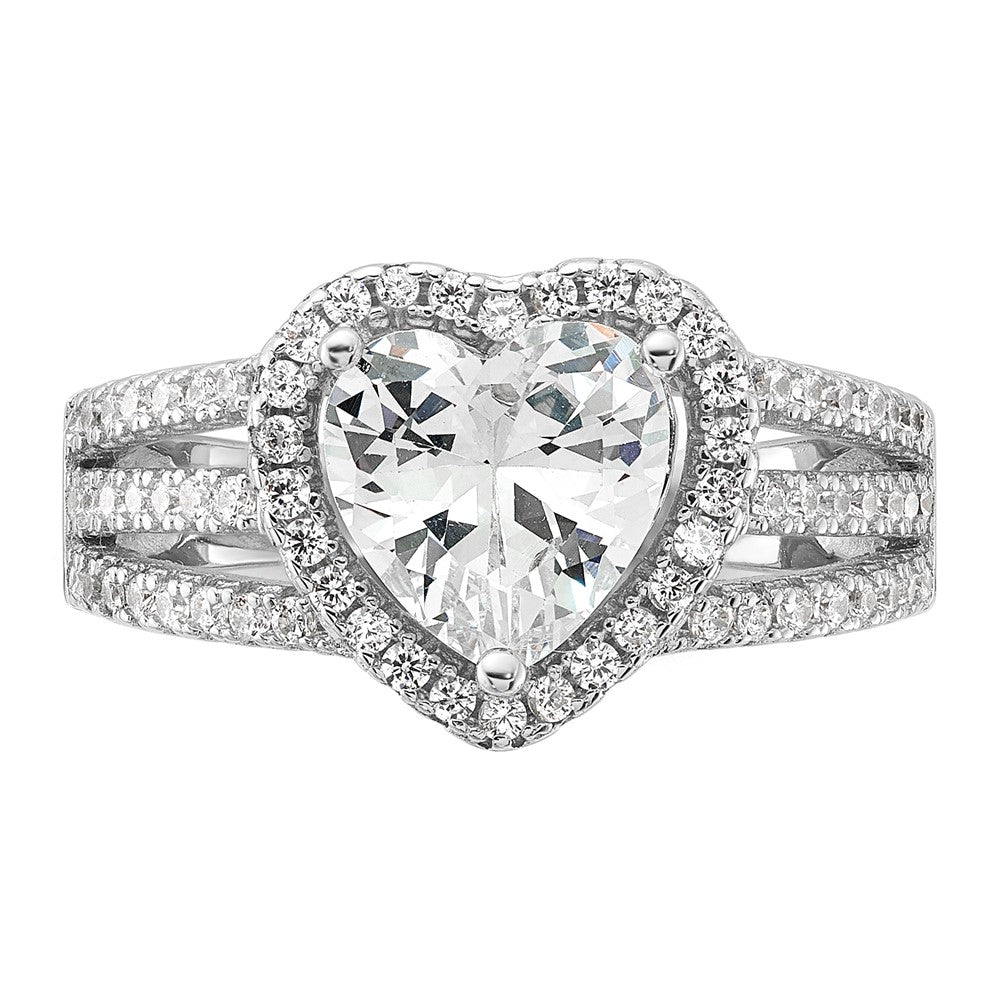 Shop Exclusive Cheryl M Sterling Silver Heart Ring, .85mm Rhodium-Plated, Affordable CZ Halo