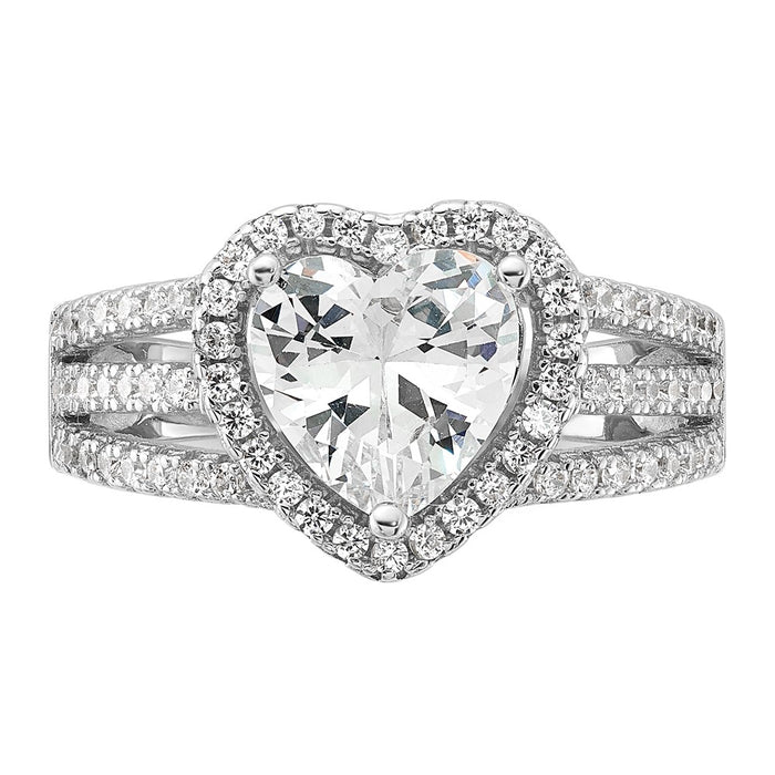 Shop Exclusive Cheryl M Sterling Silver Heart Ring, .85mm Rhodium-Plated, Affordable CZ Halo-4