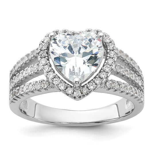 Shop High-Quality Cheryl M Sterling Silver Heart Ring, 14K Rhodium-Plated, Stylish CZ Halo