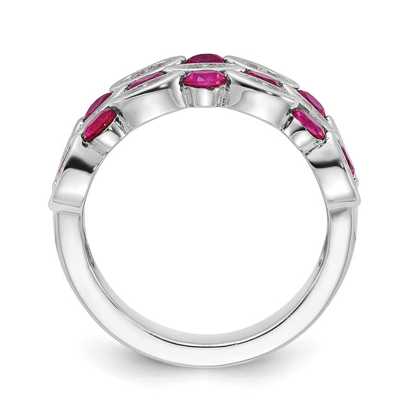 Cheryl M 925 Sterling Silver Rhodium-Plated Ruby & White CZ Ring