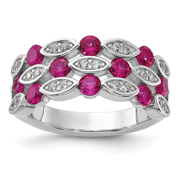 Cheryl M 925 Sterling Silver Rhodium-Plated Ruby & White CZ Ring