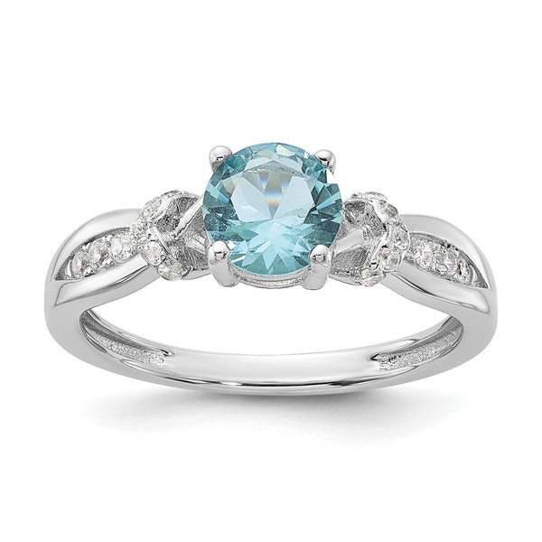 Cheryl M Sterling Silver Ring, 8mm Blue Glass CZ Accents