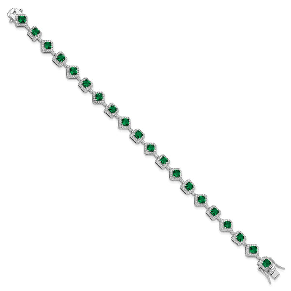 7.5" Sterling Silver Bracelet with Green Glass & CZ