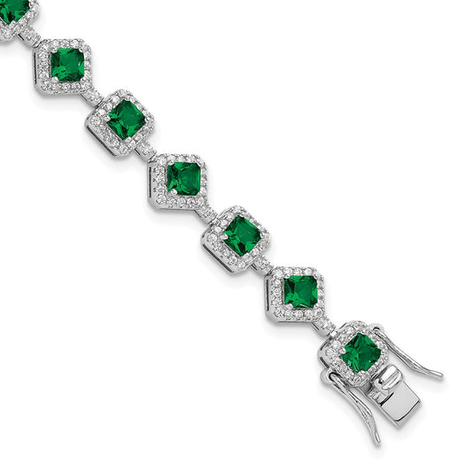 Exclusive 7.5" Sterling Silver Bracelet with Green Glass & CZ - Stylish Value!
