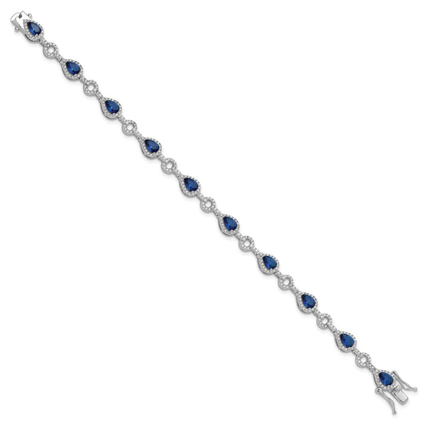 7.5-Inch Sterling Silver Bracelet with Blue Glass & CZ Accents