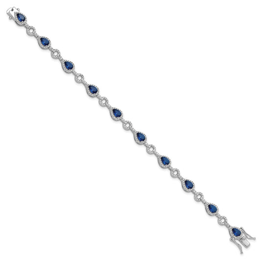 Shop Stylish 7.5-Inch Sterling Silver Bracelet with Blue Glass & CZ Accents