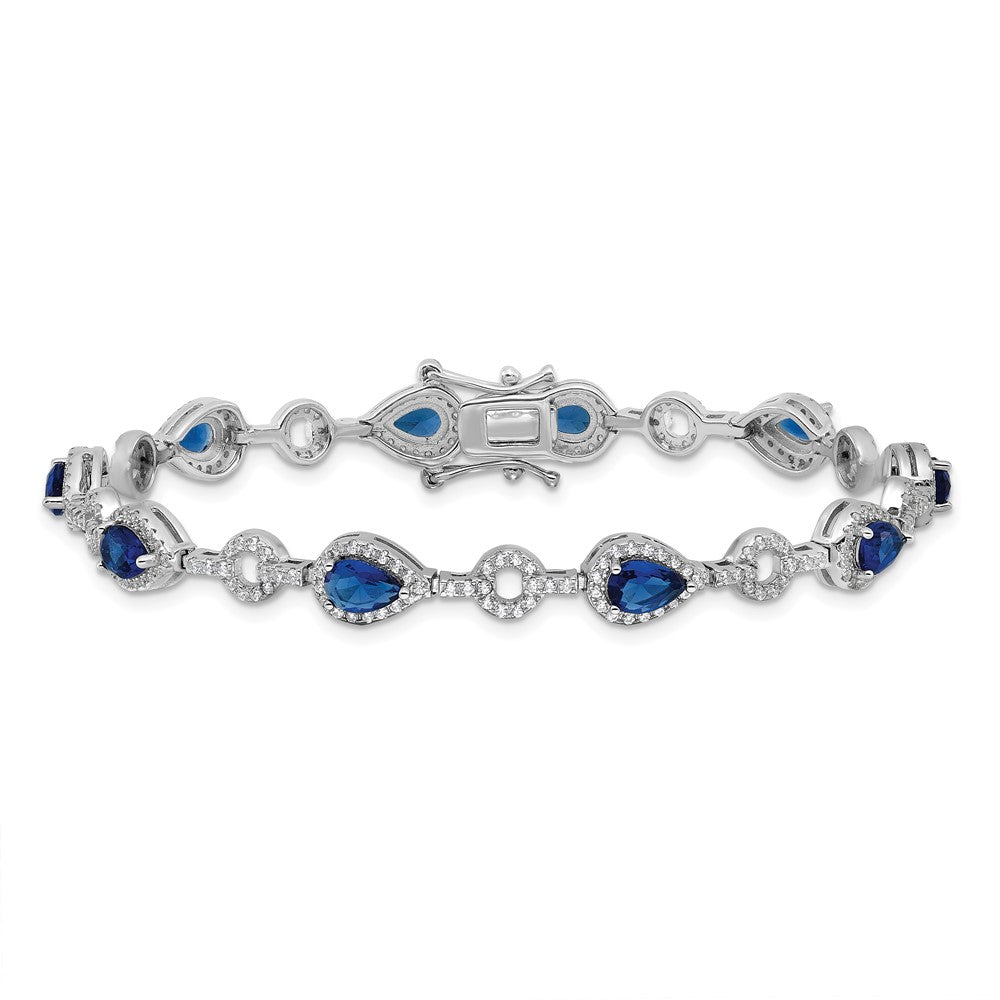 Shop Stylish 7.5-Inch Sterling Silver Bracelet with Blue Glass & CZ Accents