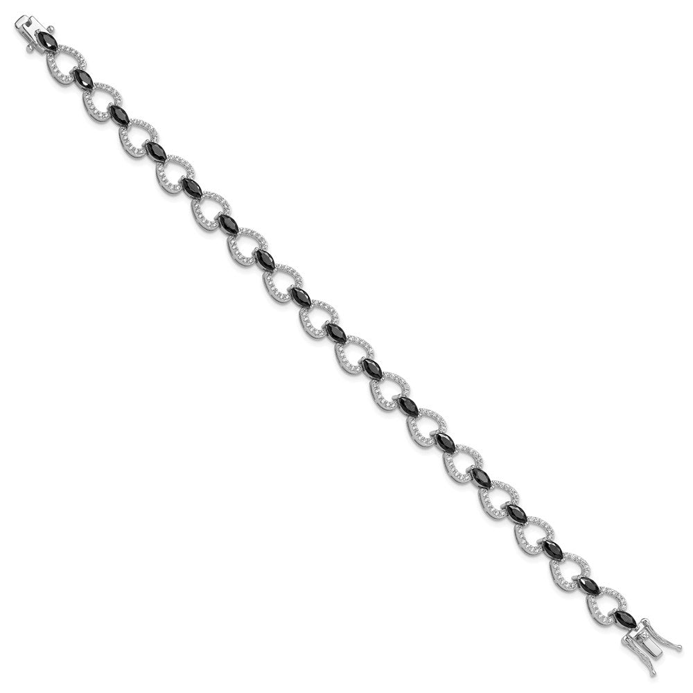 Exclusive 7.5-Inch Sterling Silver Bracelet with Black & White CZ - Stylish Value