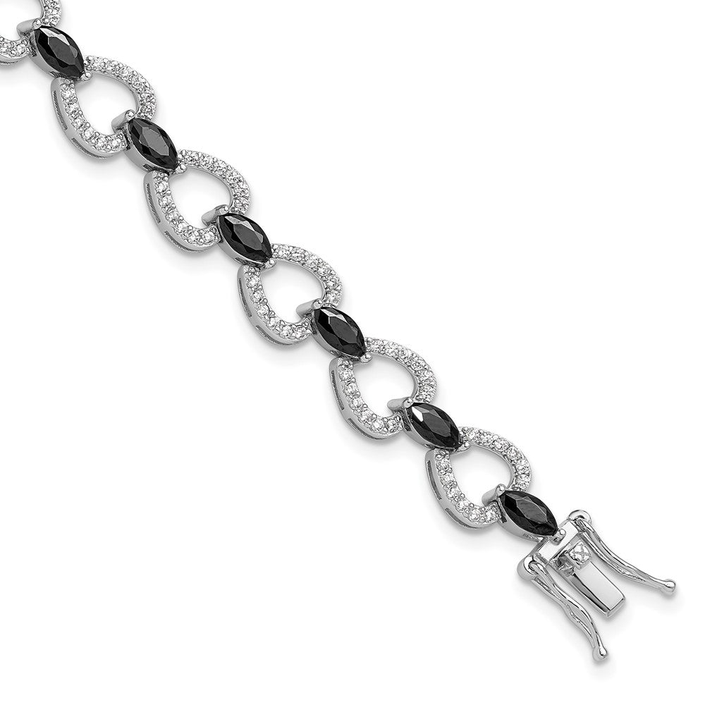 Exclusive 7.5-Inch Sterling Silver Bracelet with Black & White CZ - Stylish Value