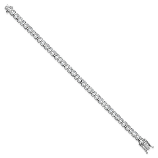 Rhodium-Plated Sterling Silver Fancy Oval CZ Bracelet - 7.5in