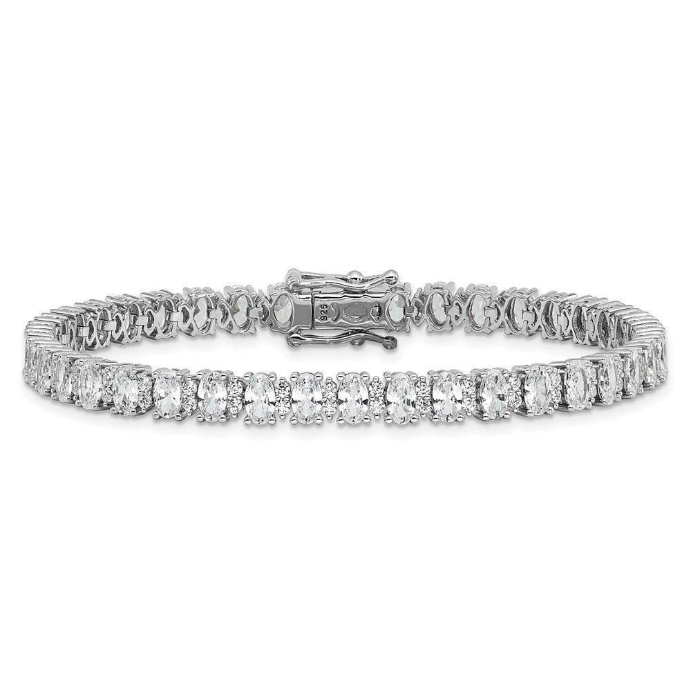 Buy Stylish Rhodium-Plated Sterling Silver Fancy Oval CZ Bracelet - 7.5in