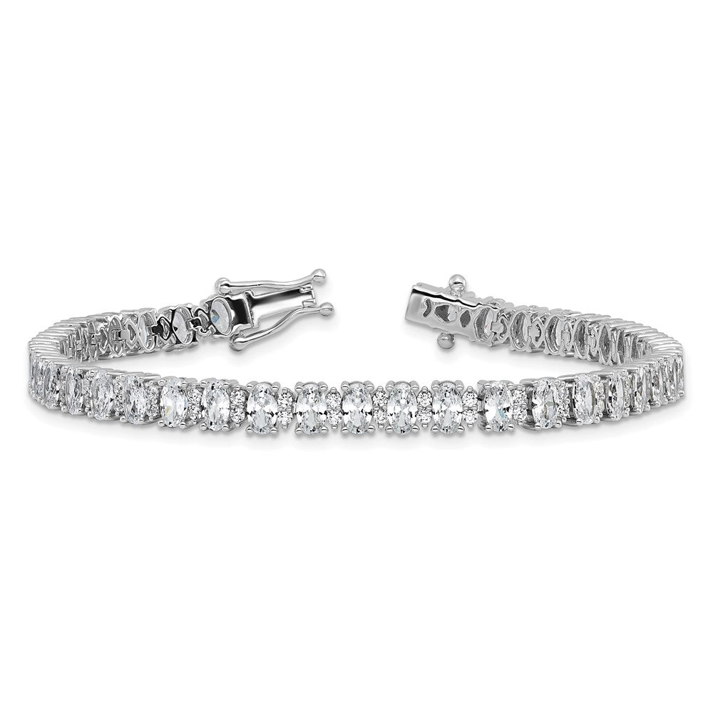 Buy Stylish Rhodium-Plated Sterling Silver Fancy Oval CZ Bracelet - 7.5in