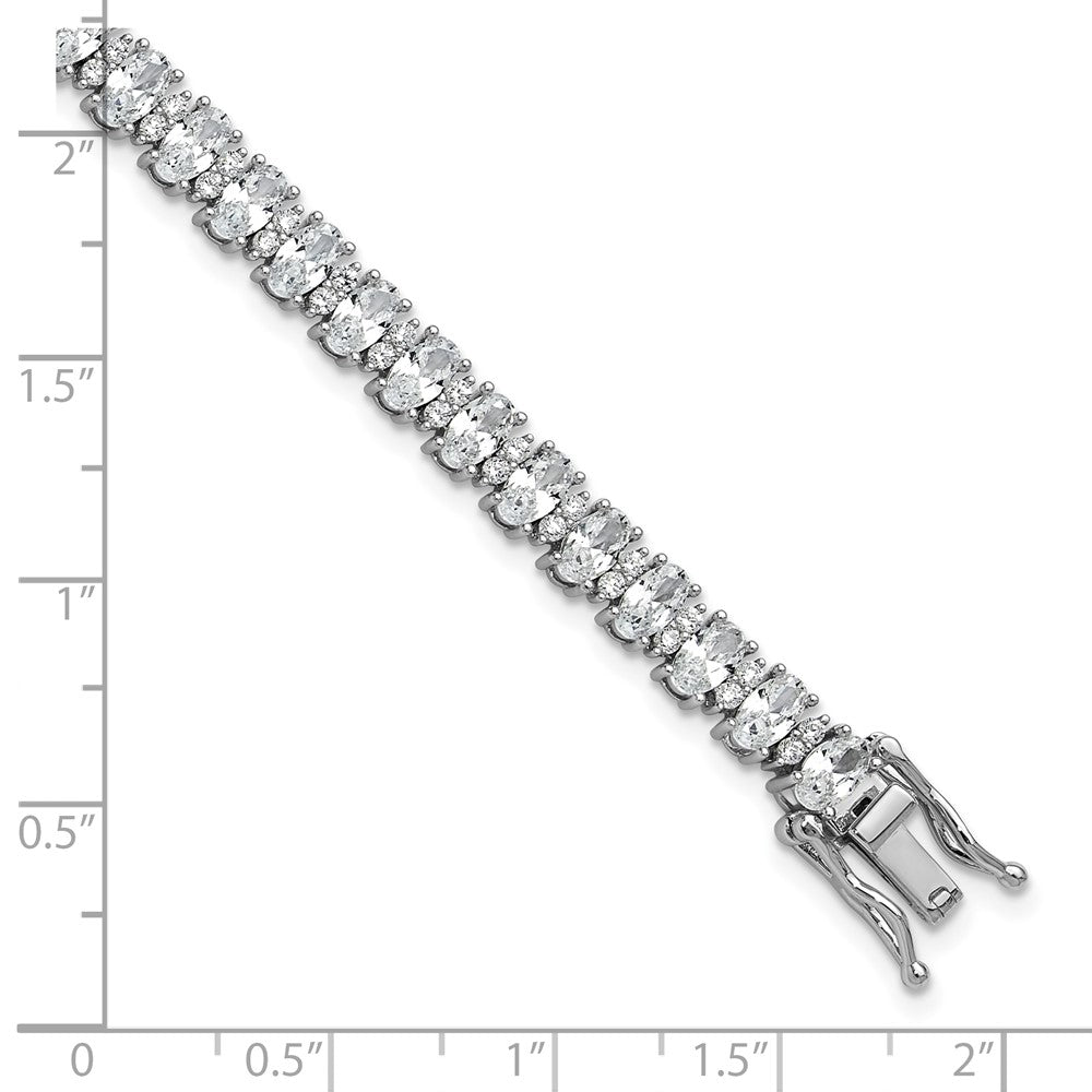 Buy Stylish Rhodium-Plated Sterling Silver Fancy Oval CZ Bracelet - 7.5in