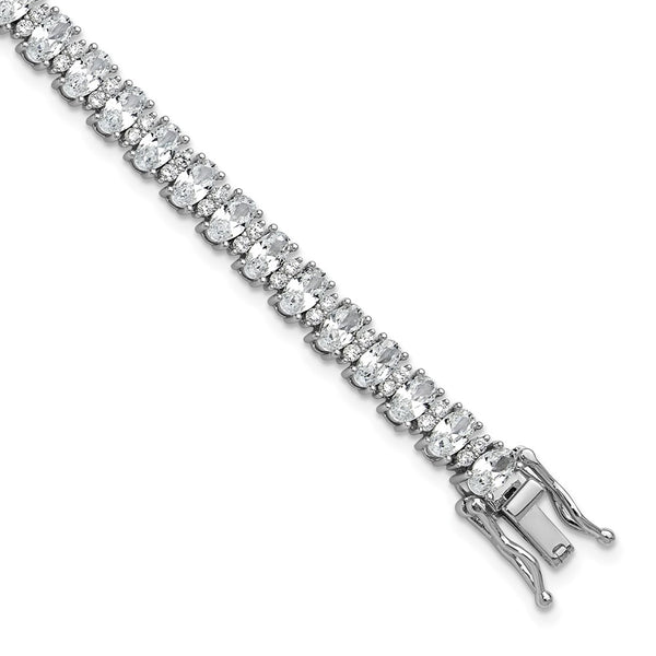 Rhodium-Plated Sterling Silver Fancy Oval CZ Bracelet - 7.5in