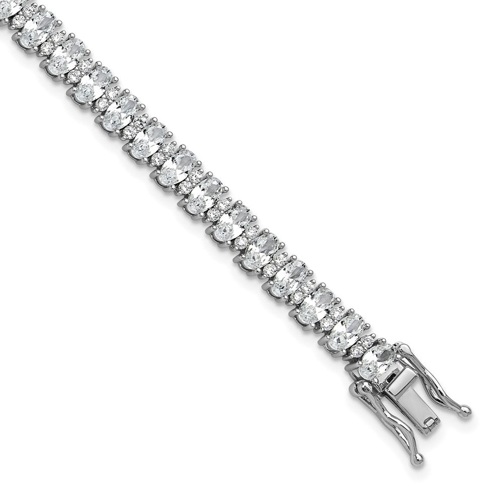 Buy Stylish Rhodium-Plated Sterling Silver Fancy Oval CZ Bracelet - 7.5in