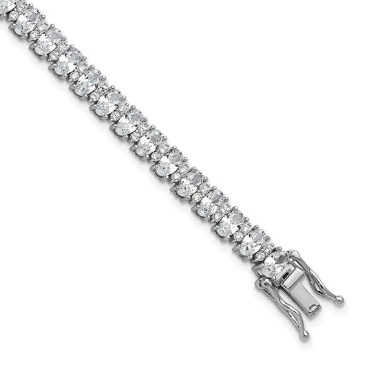 Buy Stylish Rhodium-Plated Sterling Silver Fancy Oval CZ Bracelet - 7.5in