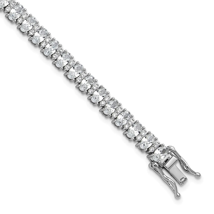 Buy Stylish Rhodium-Plated Sterling Silver Fancy Oval CZ Bracelet - 7.5in-1