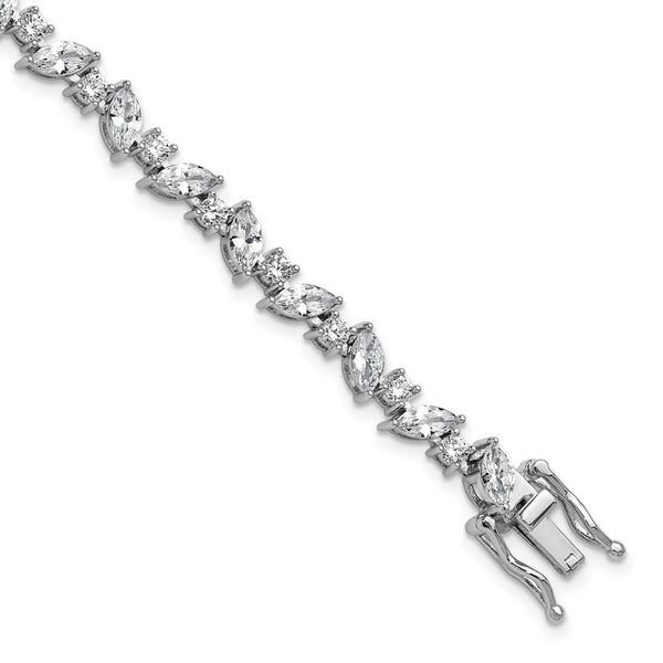 Cheryl M Rhodium-Plated Sterling Silver Marquise CZ Bracelet 7"