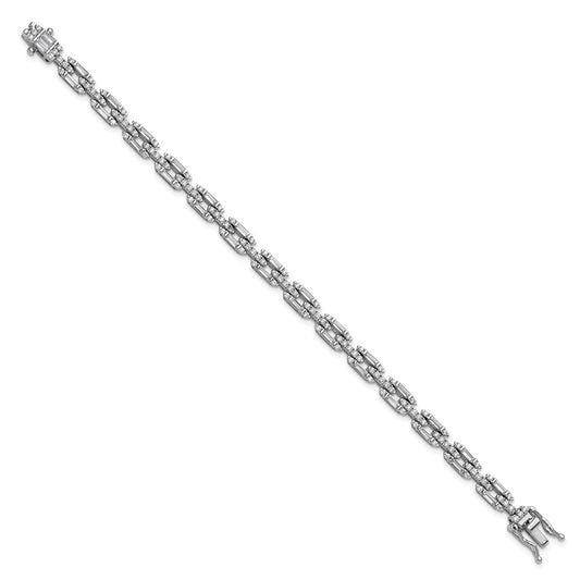 High-Quality Rhodium-Plated Sterling Silver CZ Link Bracelet - Affordable Luxury
