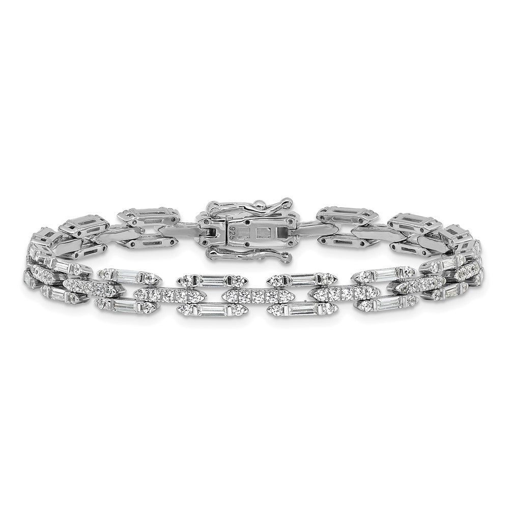 High-Quality Rhodium-Plated Sterling Silver CZ Link Bracelet - Affordable Luxury