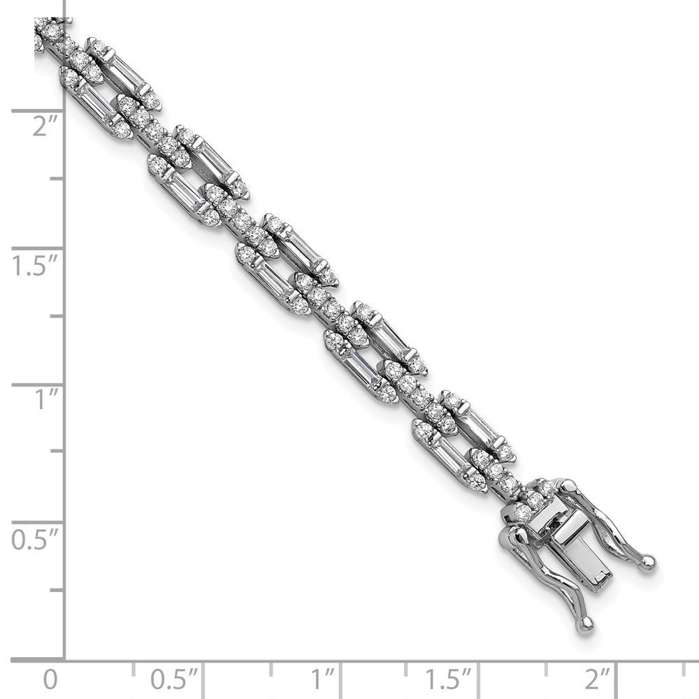 High-Quality Rhodium-Plated Sterling Silver CZ Link Bracelet - Affordable Luxury