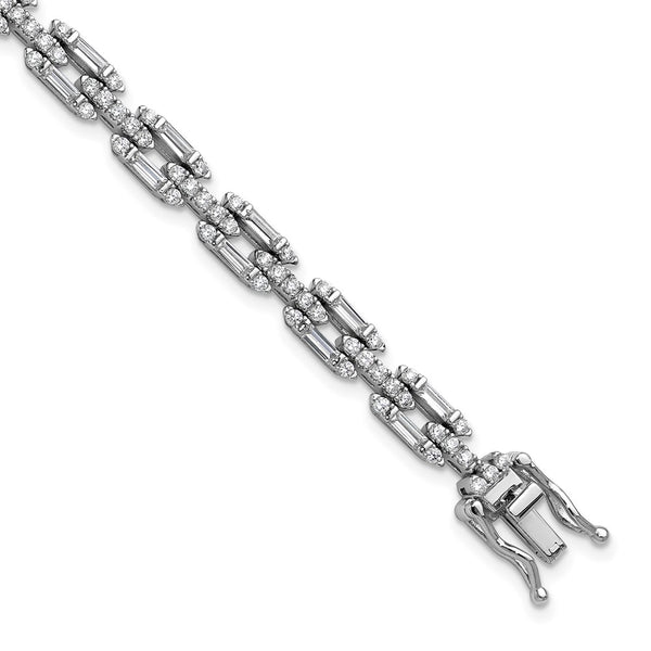 Rhodium-Plated Sterling Silver CZ Link Bracelet - Style GR1-1008104