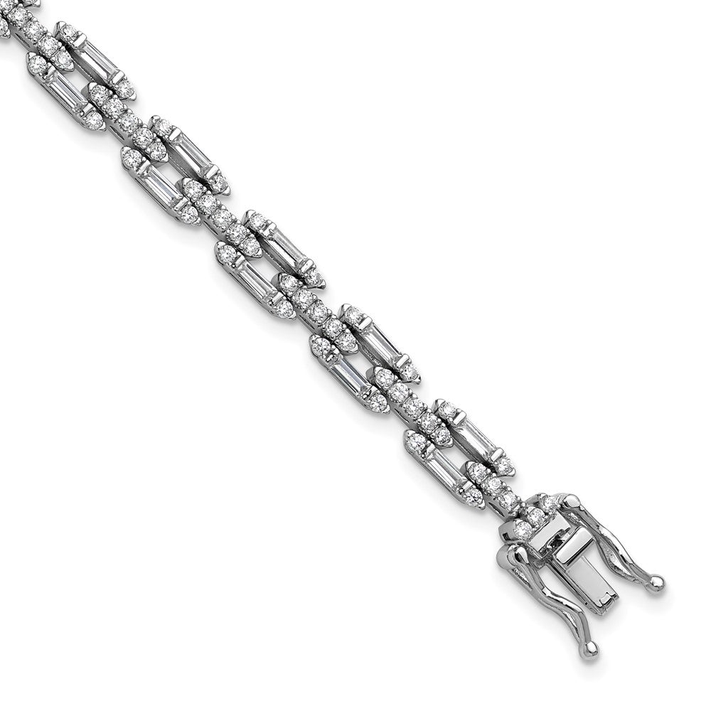 High-Quality Rhodium-Plated Sterling Silver CZ Link Bracelet - Affordable Luxury