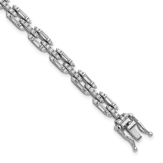 High-Quality Rhodium-Plated Sterling Silver CZ Link Bracelet - Affordable Luxury