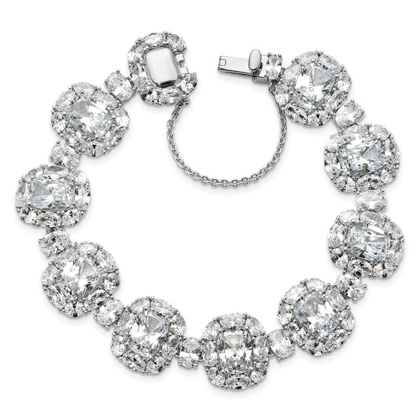 Cheryl M Sterling Silver Rhodium-Plated CZ Halo Bracelet 7.5"