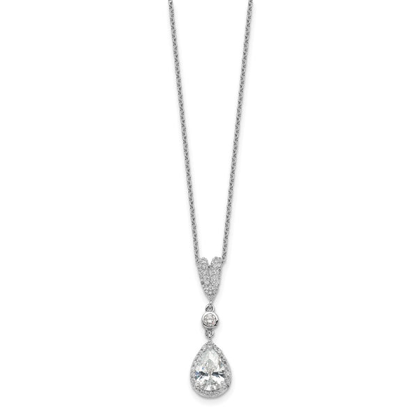 Cheryl M 18" Sterling Silver Teardrop Necklace - CZ Halo